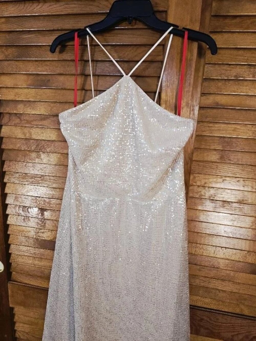 Gold Sequin Halter Midi Dress Size 12 Formal Wedding Guest Evening Gown - Picture 3 of 15